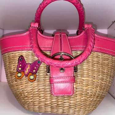 Coach Purse Butterfly Straw Weave & Hot Pink Leat… - image 1