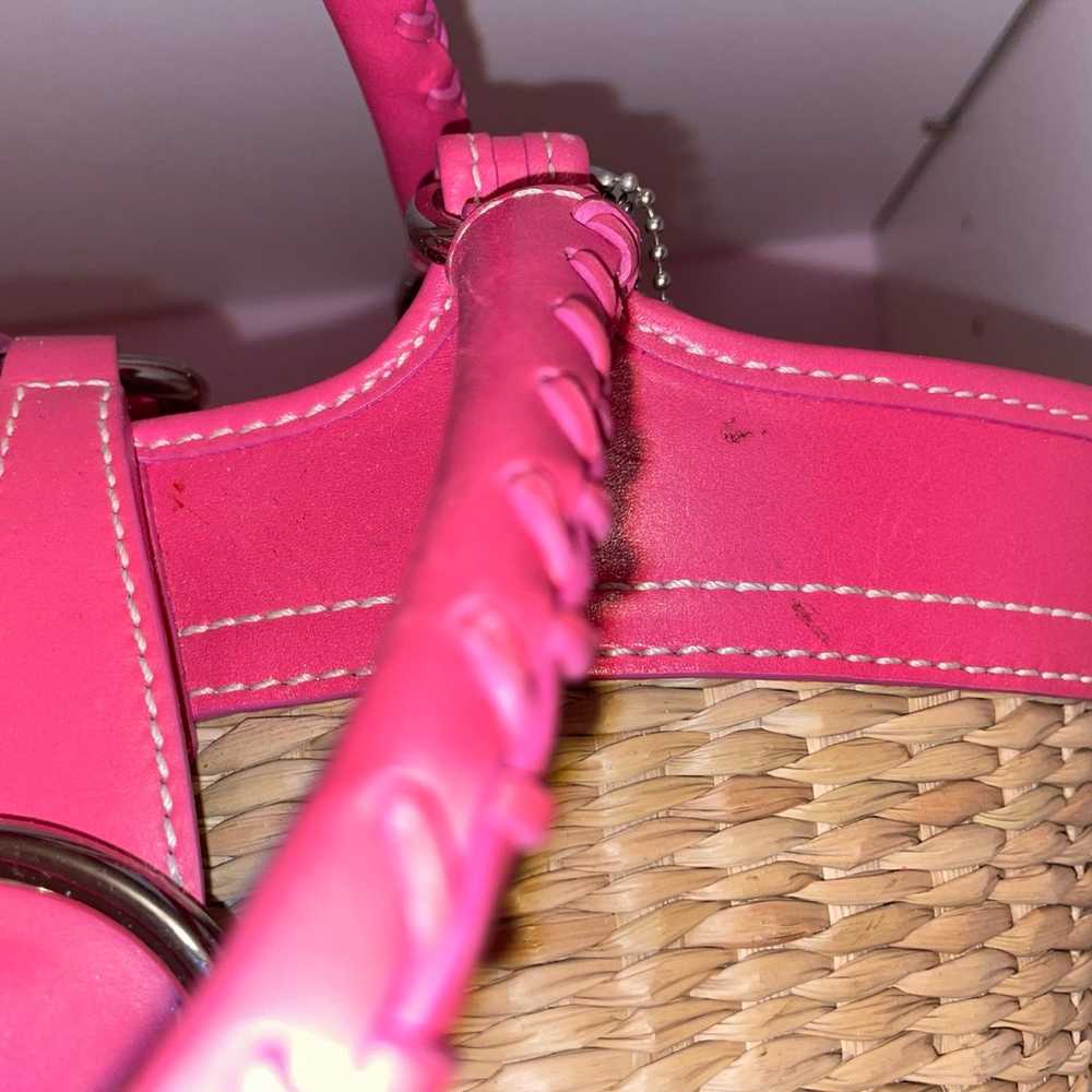 Coach Purse Butterfly Straw Weave & Hot Pink Leat… - image 2