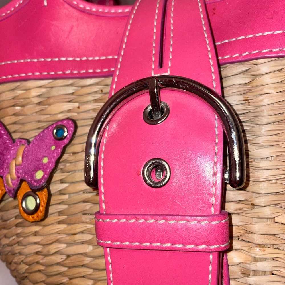 Coach Purse Butterfly Straw Weave & Hot Pink Leat… - image 4