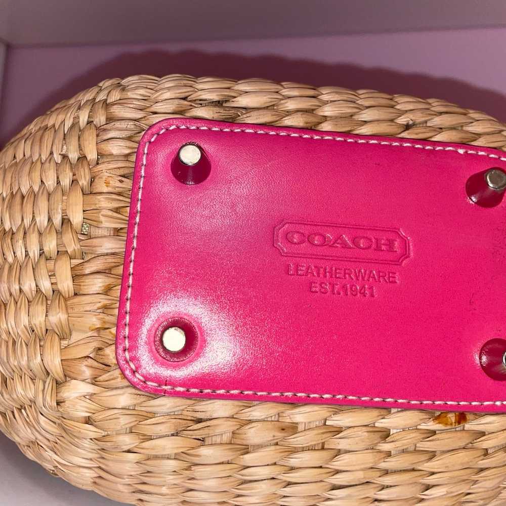 Coach Purse Butterfly Straw Weave & Hot Pink Leat… - image 6