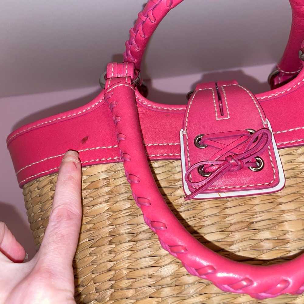 Coach Purse Butterfly Straw Weave & Hot Pink Leat… - image 7