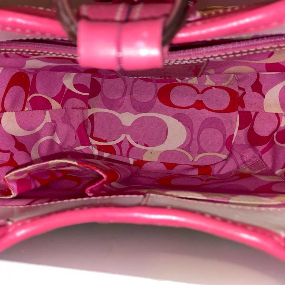 Coach Purse Butterfly Straw Weave & Hot Pink Leat… - image 8