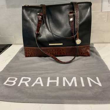 Brahmin Vintage Black Leather Tote Bag w/Croc Trim - image 1