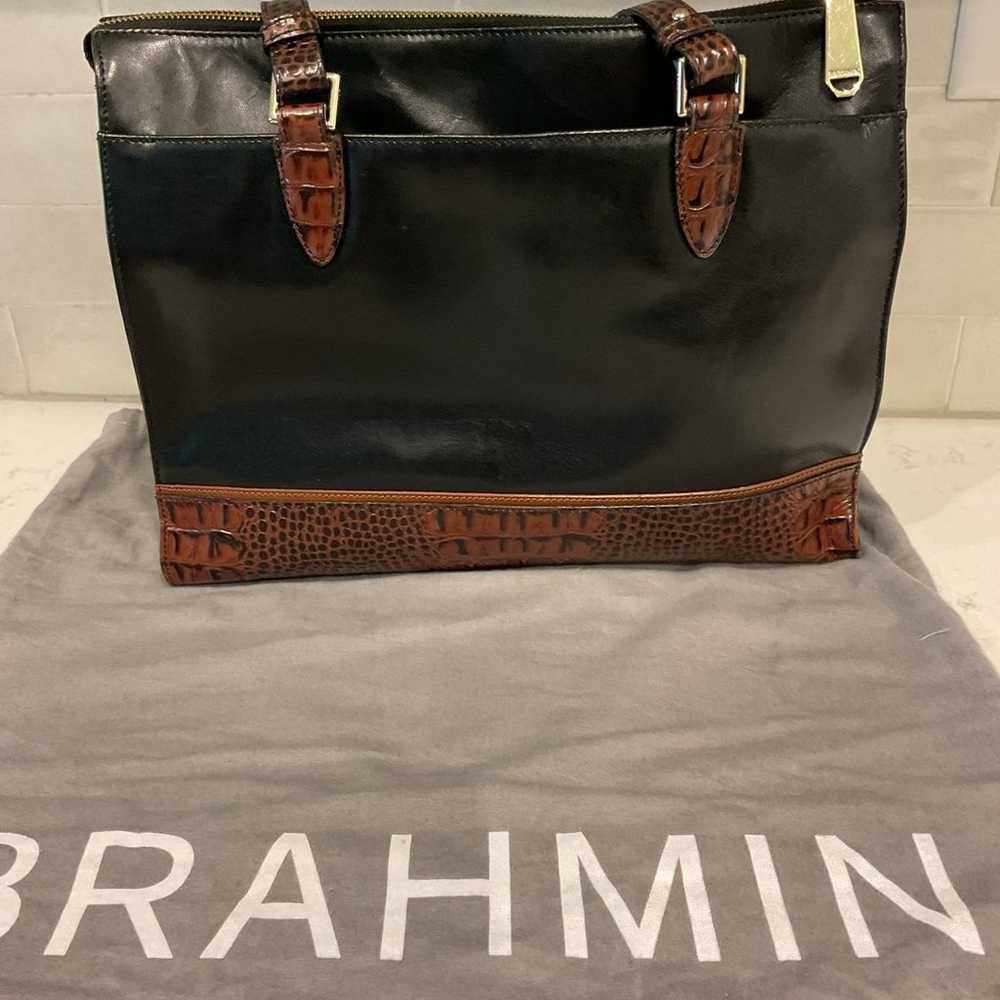 Brahmin Vintage Black Leather Tote Bag w/Croc Trim - image 3