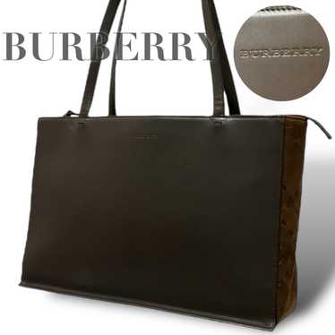 Burberry Tote Bag Leather Suede Embroidered Logo S