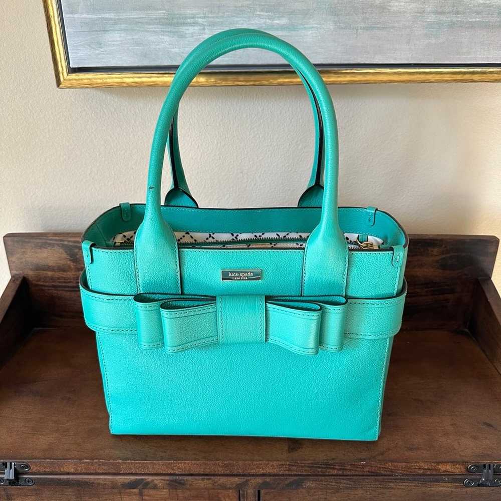 Kate Spade Turquoise Bow Handbag - image 1