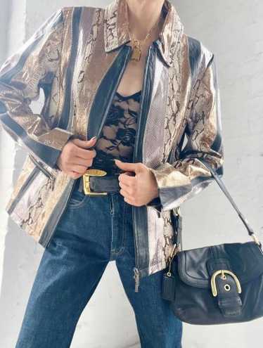 90s leather metallic patchwork jacket