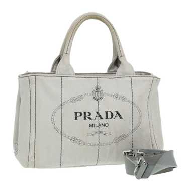 Prada PRADA Canapa PM Hand Bag Canvas 2way Gray Si