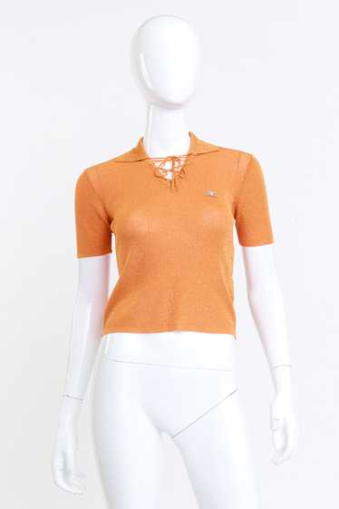 COURRÈGES Lace Up Knit Polo Top - image 1