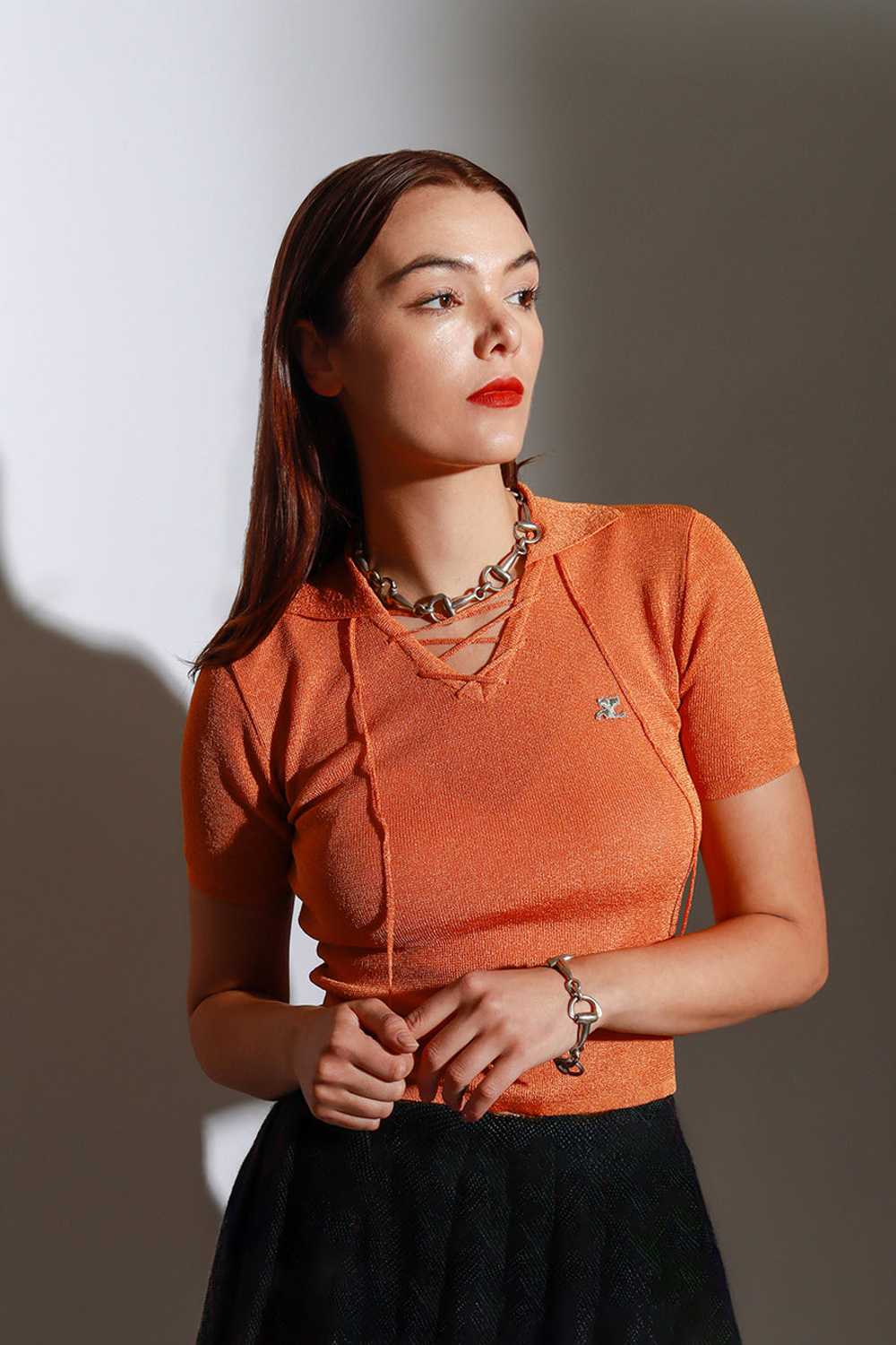 COURRÈGES Lace Up Knit Polo Top - image 2