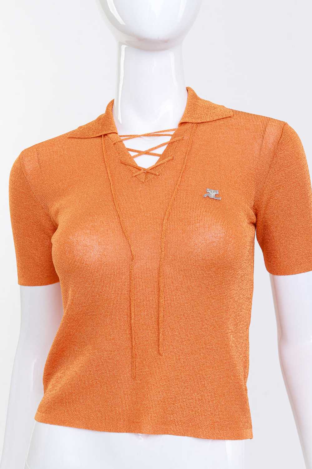 COURRÈGES Lace Up Knit Polo Top - image 5