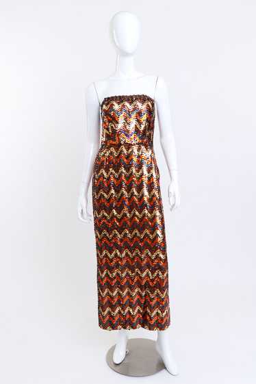 LILLI DIAMOND Strapless Chevron Sequin Dress