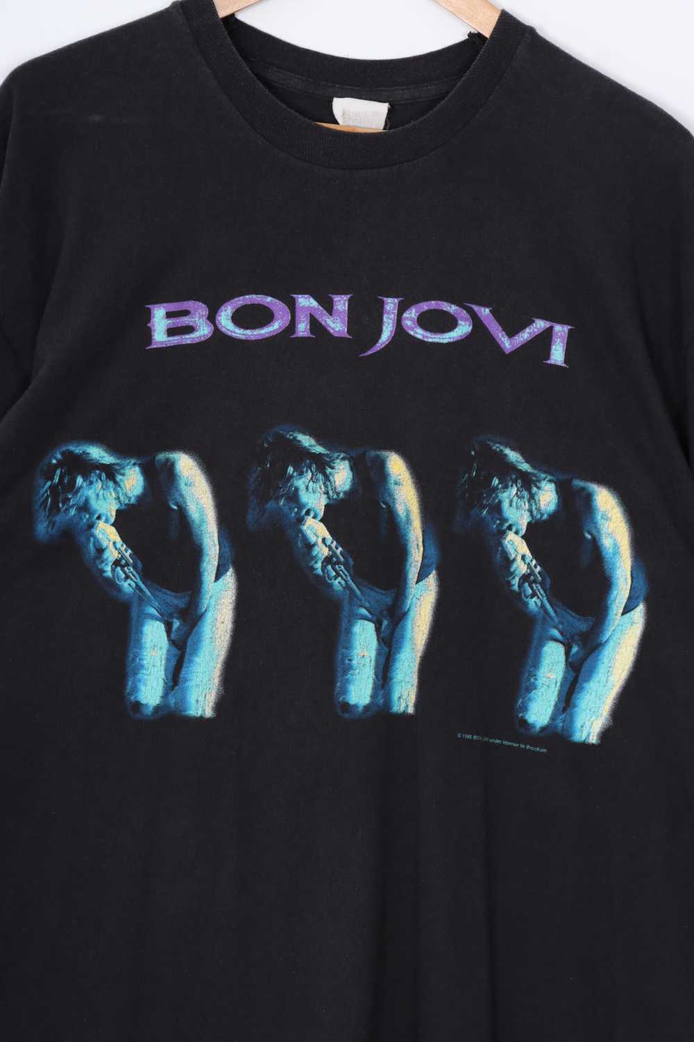 1995 Vintage BON JOVI Purple & Teal World Band Te… - image 3