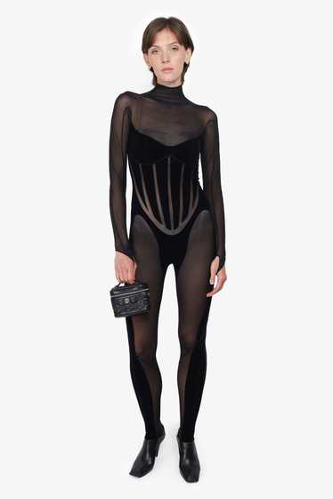 Mugler x Wolford Black Sheer Panelled Bodysuit Siz