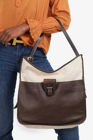 Hermès 2007 Brown/Beige Leather/Canvas Sac Jumping