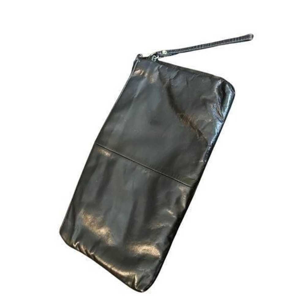 Vintage 100% Black Leather Clutch 12x7 - image 2