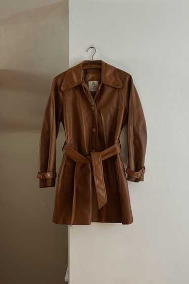 1970's CARAMEL FAUX LEATHER WRAP JACKET - image 1