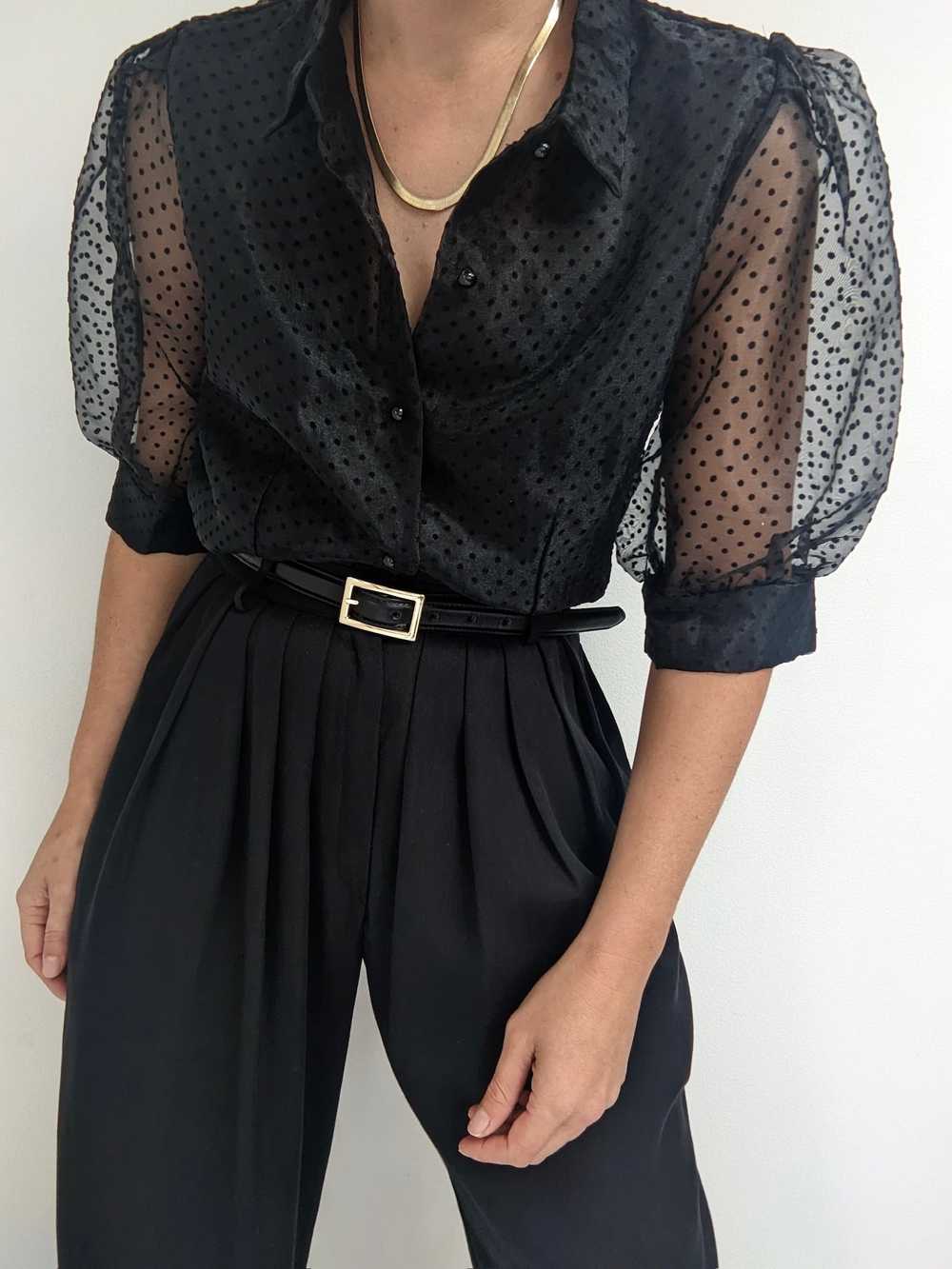 Beautiful Onyx Polka Dot Organza Blouse - image 3