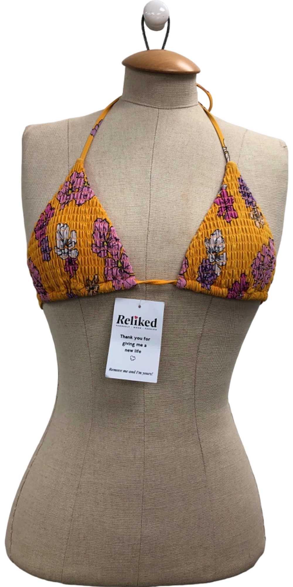 White Fox Yellow Floral Bikini Top UK M - image 1