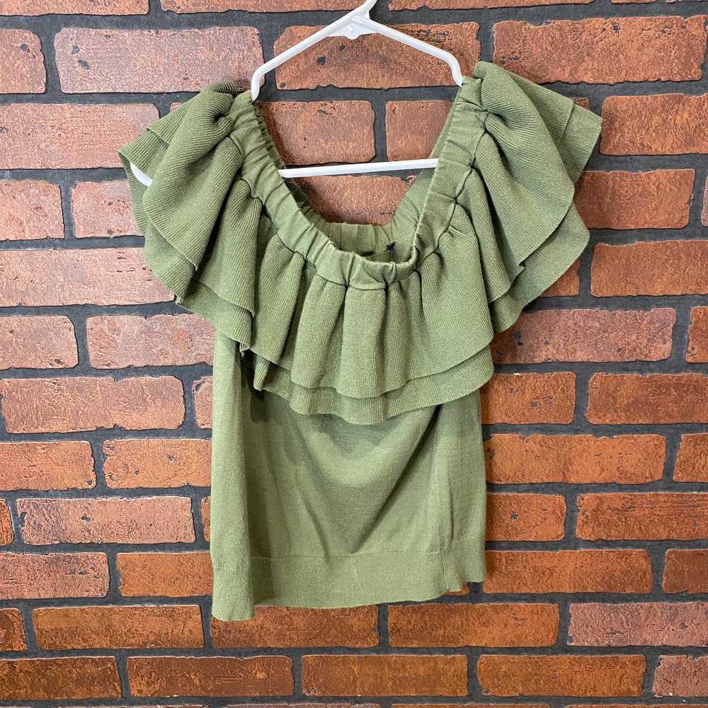 J Crew Green Sweater Off the Shoulder Ruffle Tank… - image 2