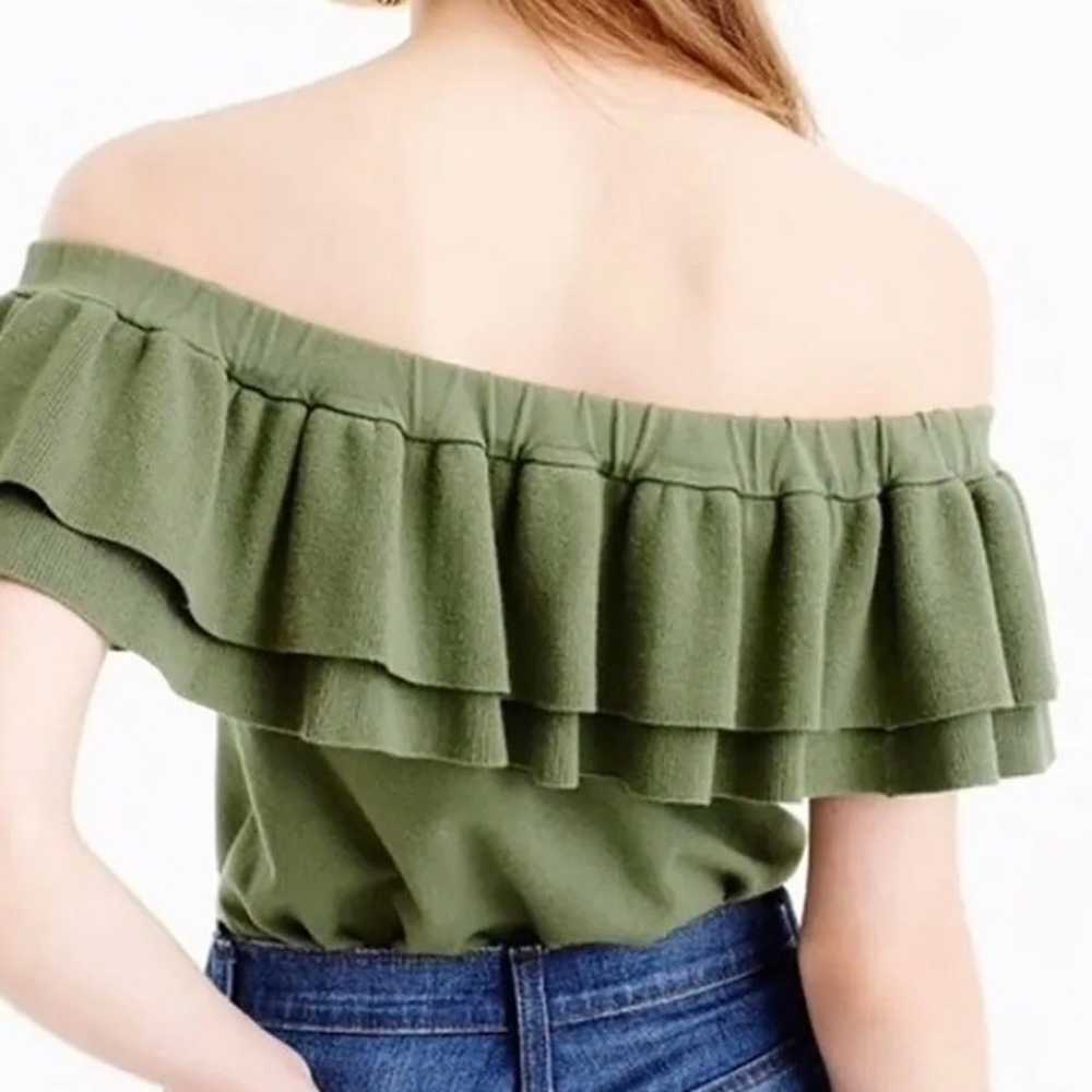 J Crew Green Sweater Off the Shoulder Ruffle Tank… - image 4