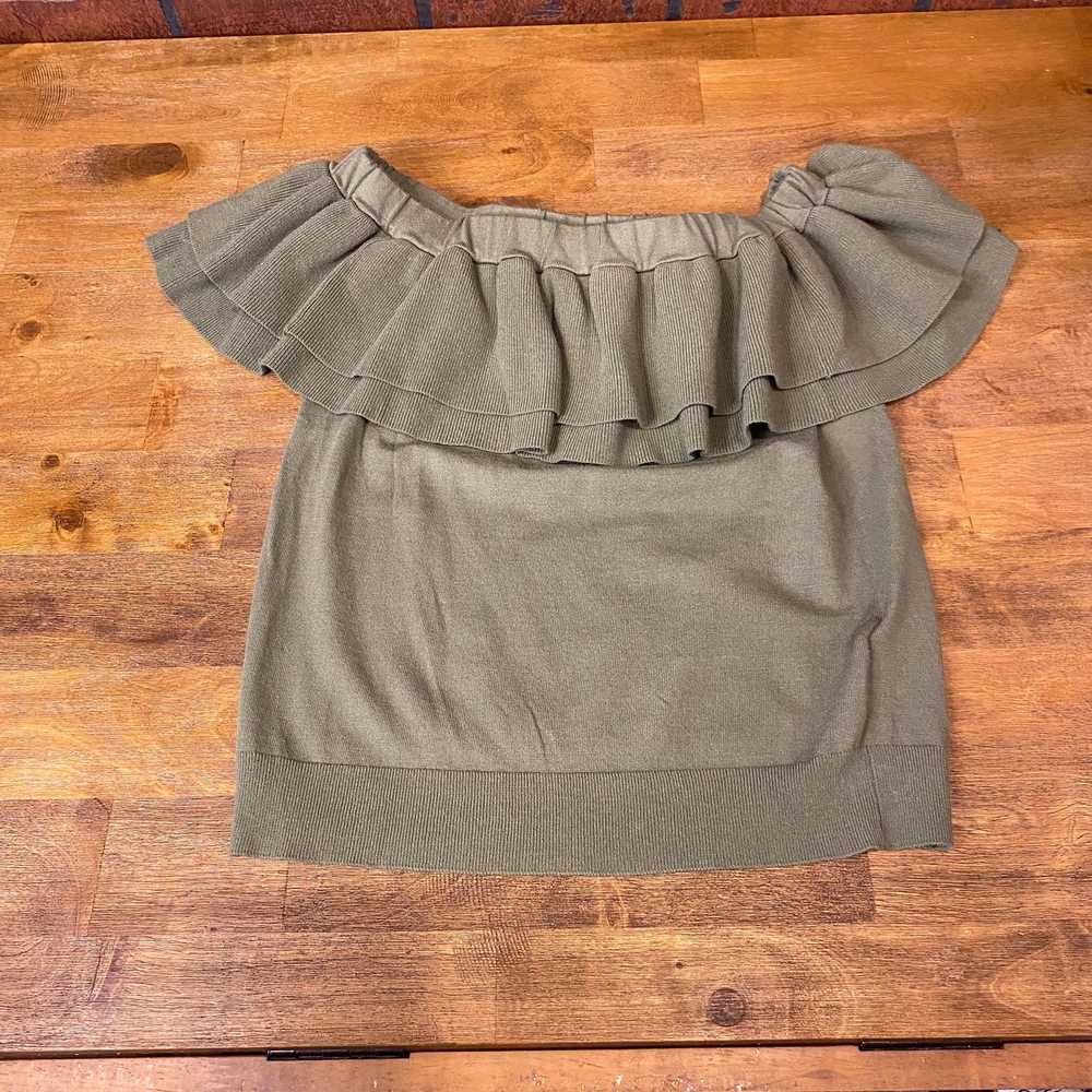 J Crew Green Sweater Off the Shoulder Ruffle Tank… - image 5