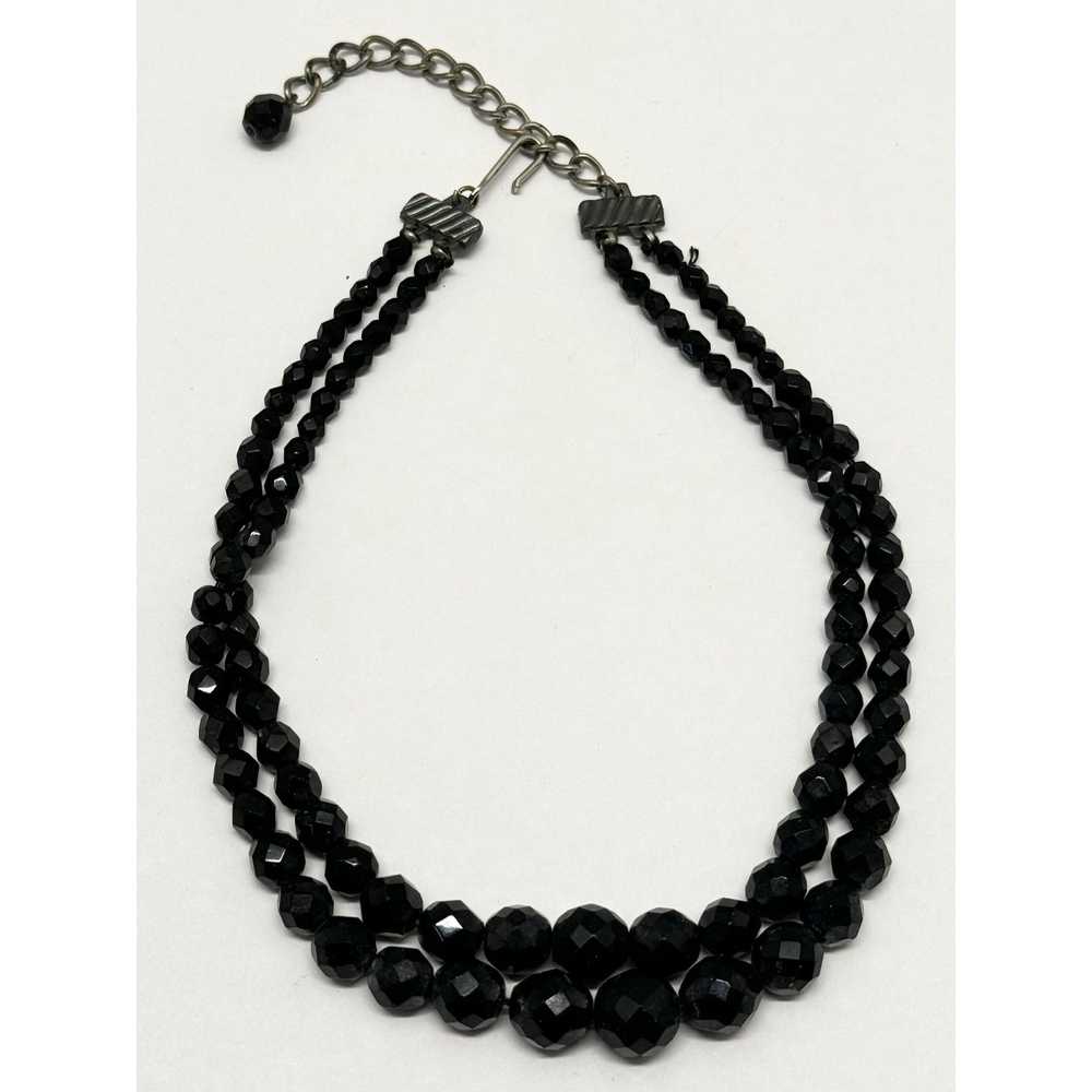 Vintage Vintage black crystal double strand beade… - image 1