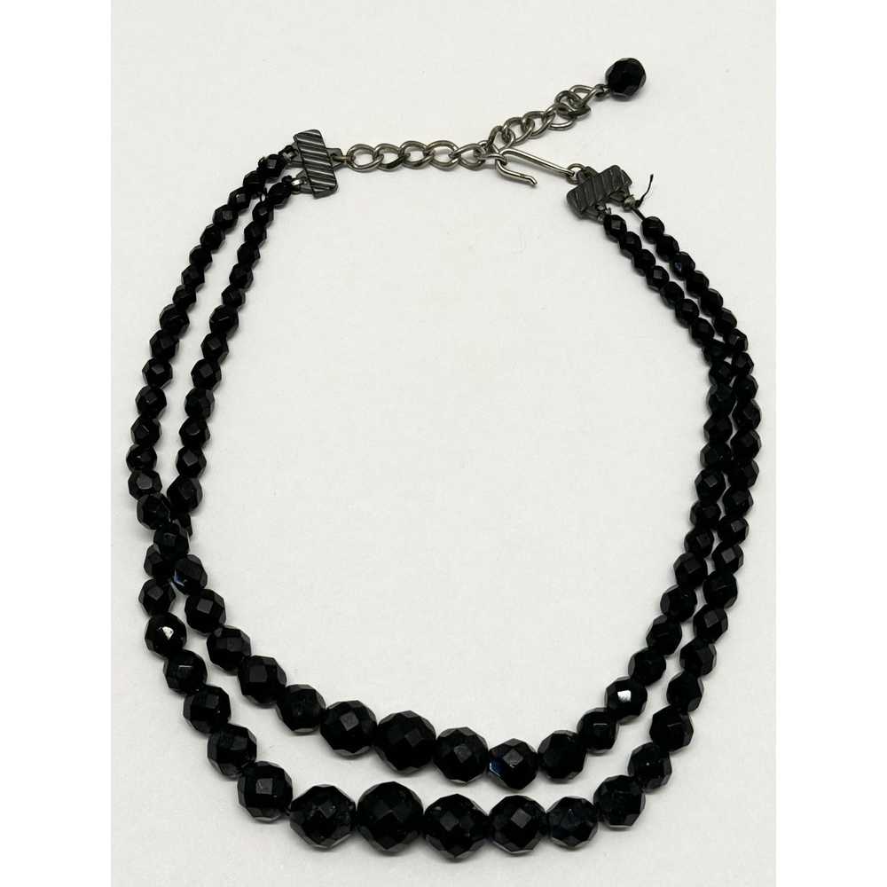 Vintage Vintage black crystal double strand beade… - image 2