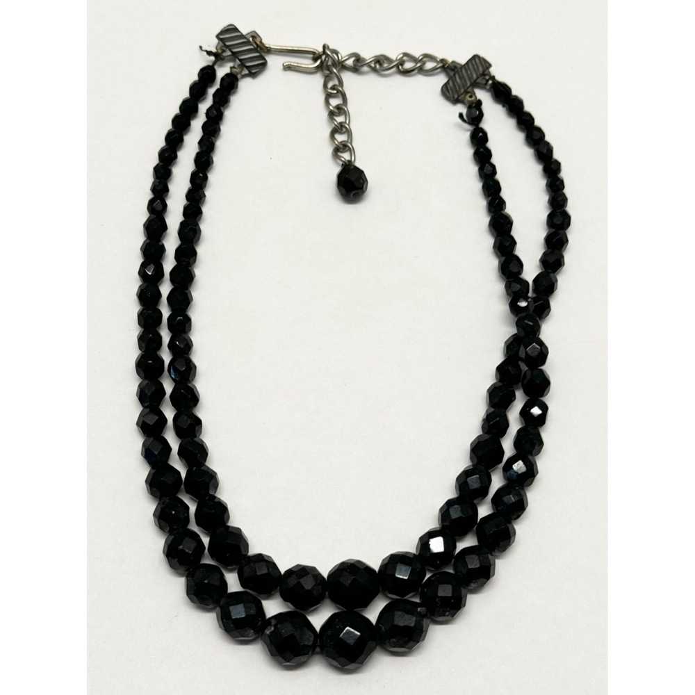 Vintage Vintage black crystal double strand beade… - image 3