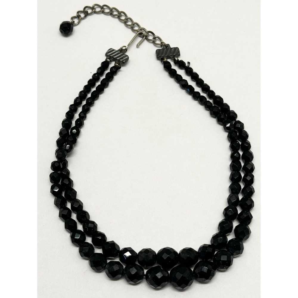 Vintage Vintage black crystal double strand beade… - image 5