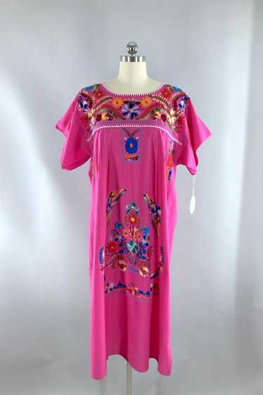 Vintage Pink Mexican Embroidered Dress