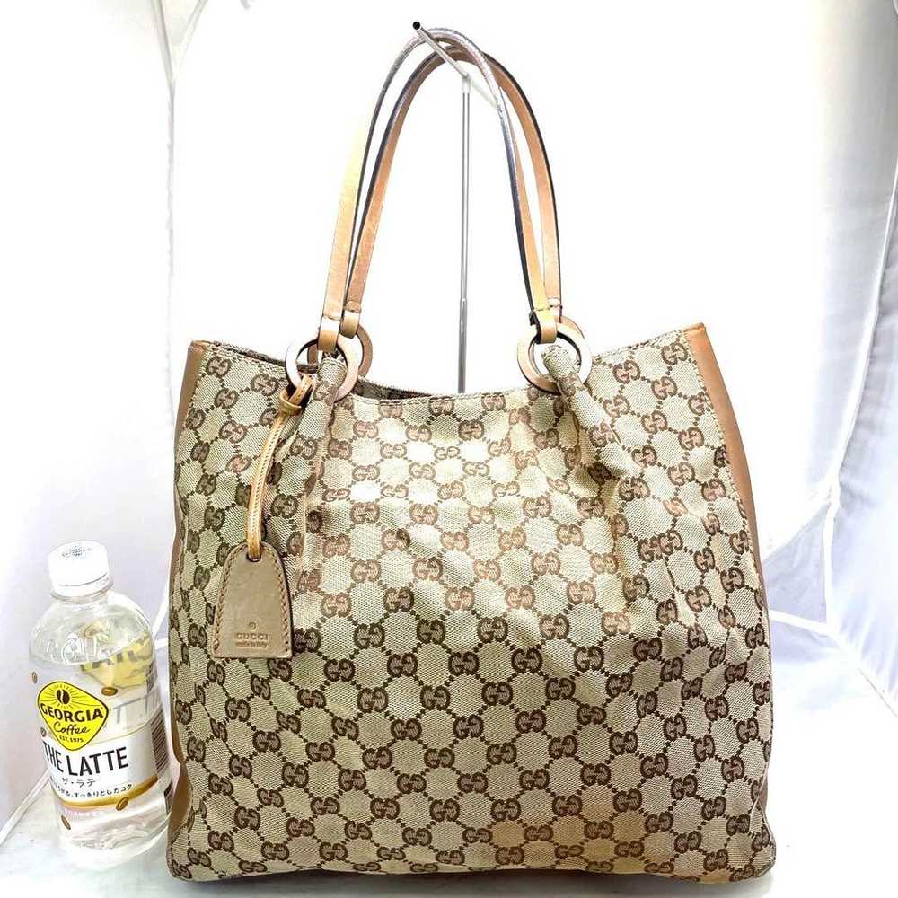 Gucci GG canvas leather tote bag with shoulder st… - image 1