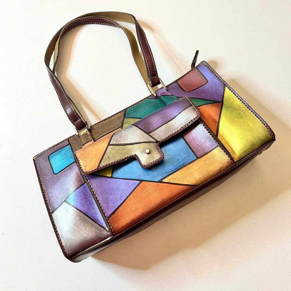 VTG Hand Painted Geometric Stain Glass Print Bag - image 12