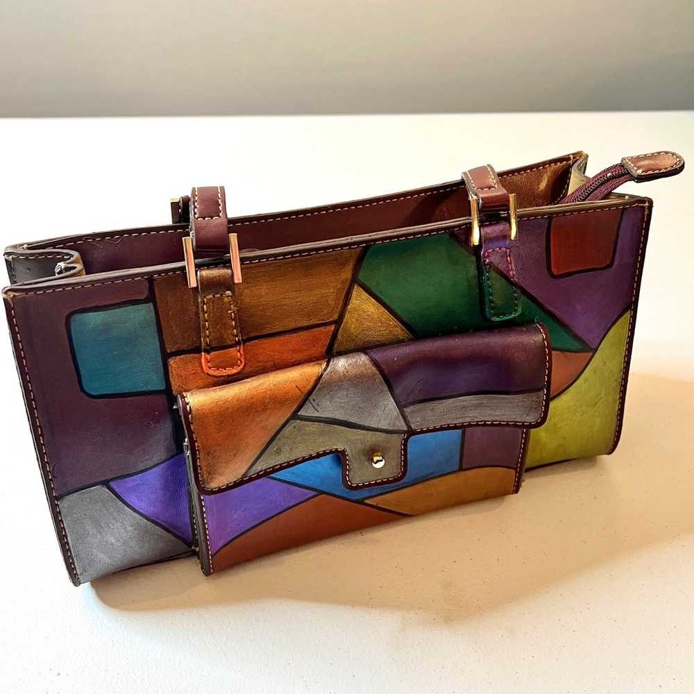 VTG Hand Painted Geometric Stain Glass Print Bag - image 1