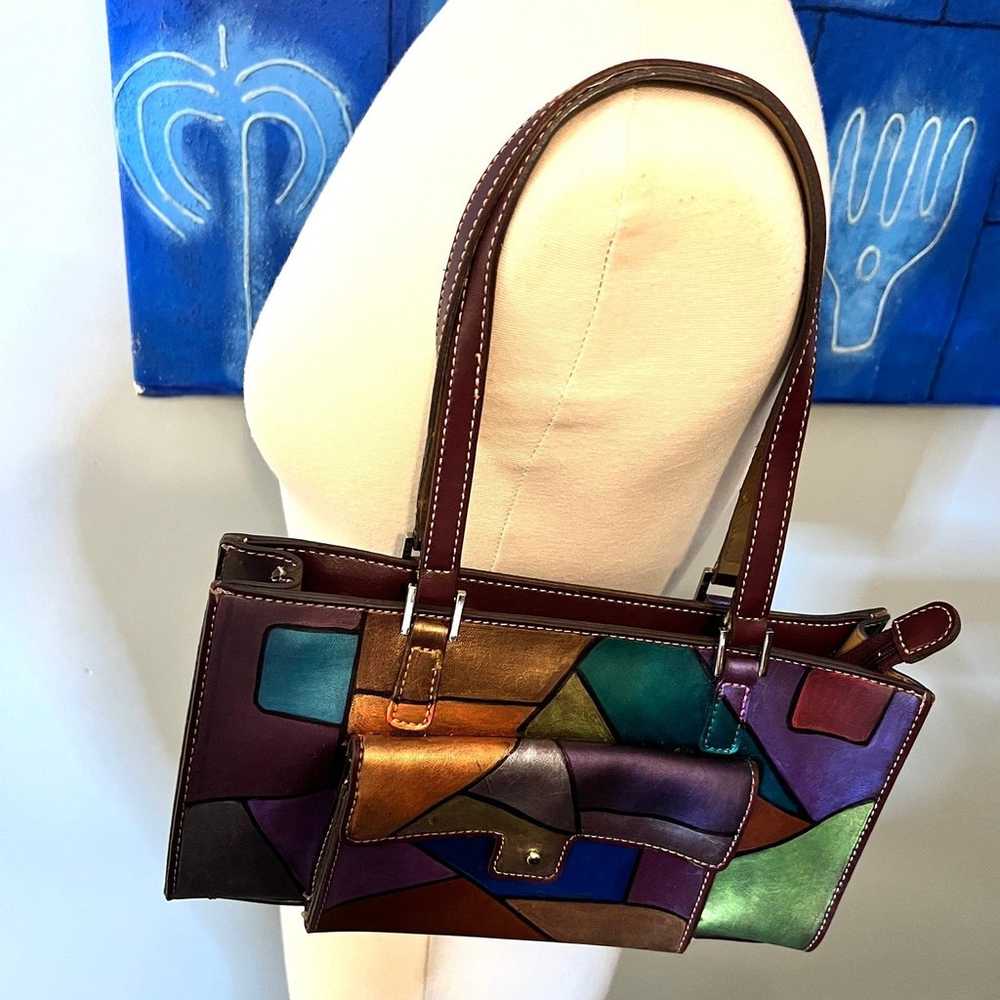 VTG Hand Painted Geometric Stain Glass Print Bag - image 2