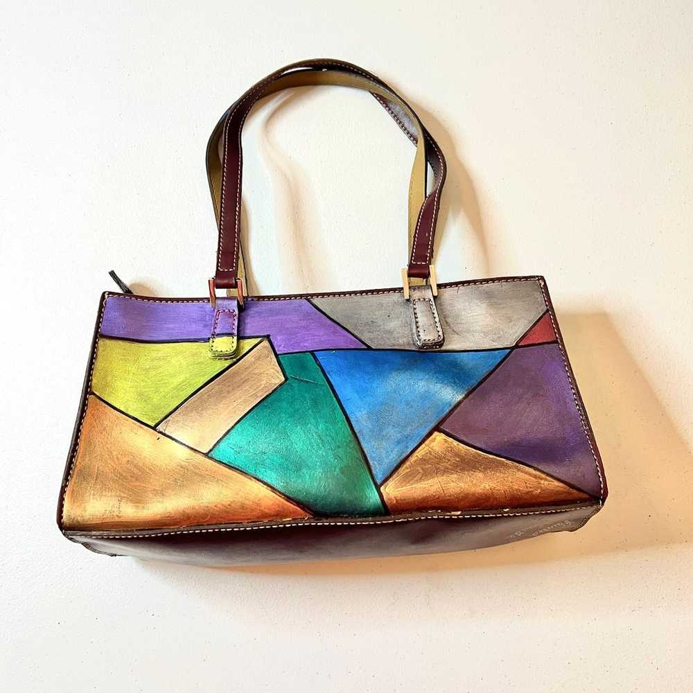 VTG Hand Painted Geometric Stain Glass Print Bag - image 7