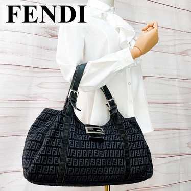 FENDI Handbag Suede Mama Baguette Zucchino Black