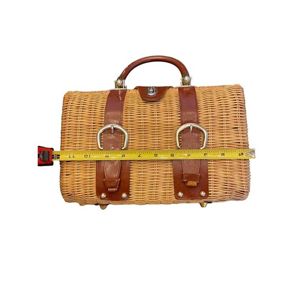 Woven Wicker Purse Box Bag Hand Bag Leather & Stu… - image 12