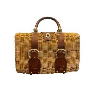 Woven Wicker Purse Box Bag Hand Bag Leather & Stu… - image 1