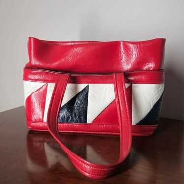 Vintage Red White Blue Leather Geo Shoulder Geome… - image 1