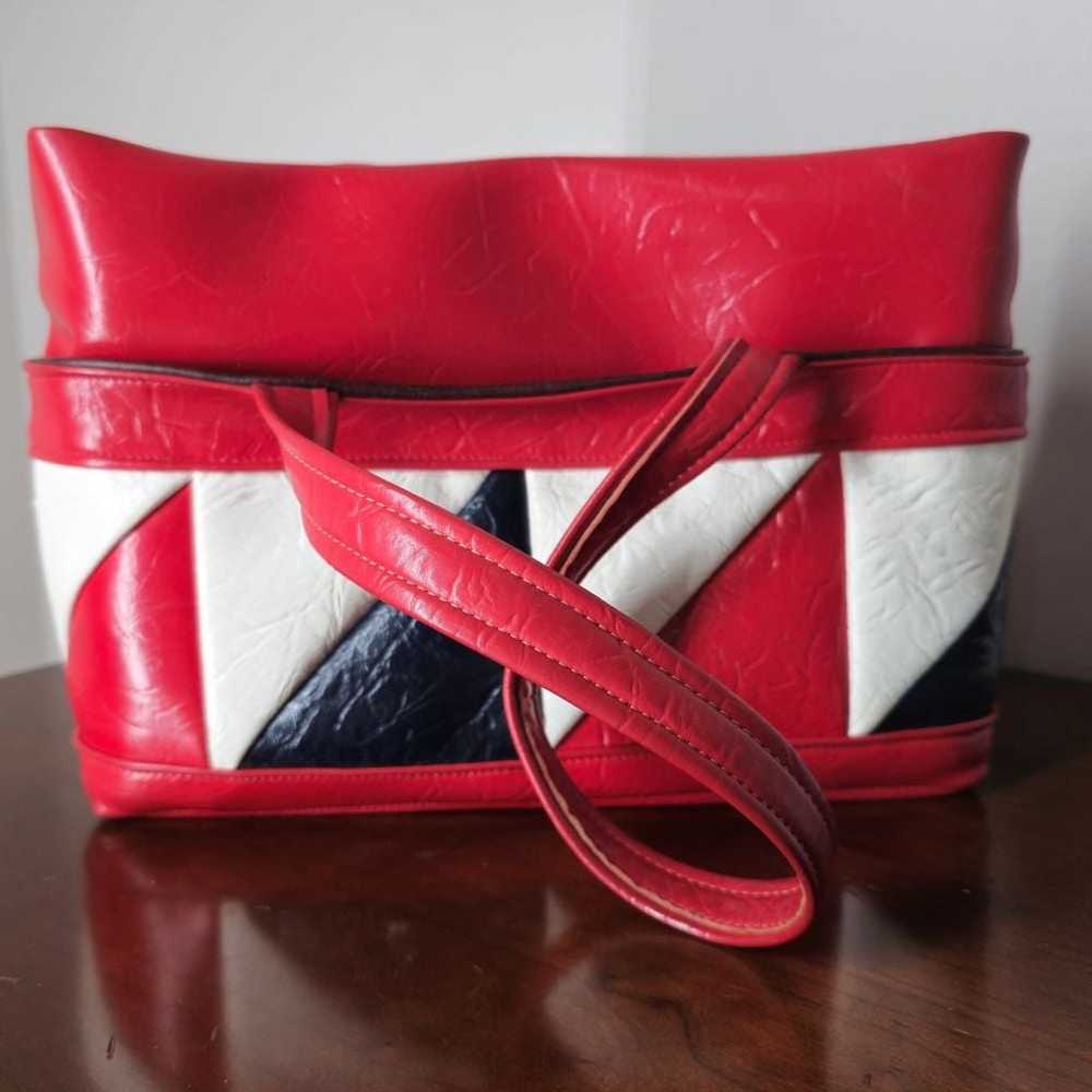 Vintage Red White Blue Leather Geo Shoulder Geome… - image 4