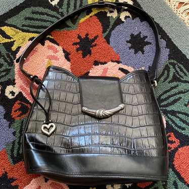 VINTAGE 90s BRIGHTON MONICA BLACK LEATHER WESTERN BACKPACK W SILVER factory HARDWARE Y2K