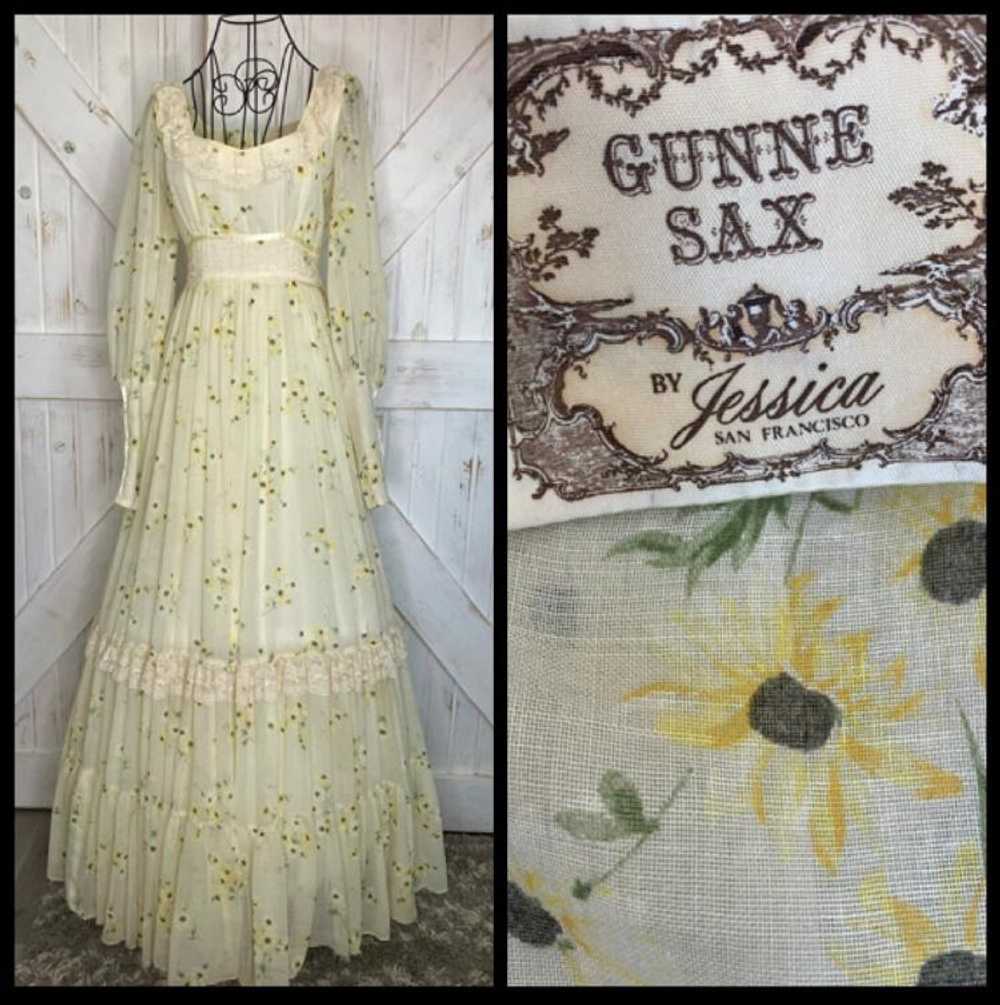 70's Vintage Gunne Sax Yellow Black Green Sunflow… - image 2