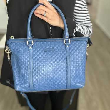 Auth Gucci Blue Microguccissima Abbey Satchel & C… - image 1