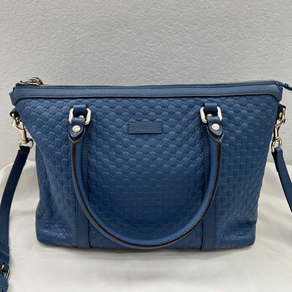 Auth Gucci Blue Microguccissima Abbey Satchel & C… - image 2