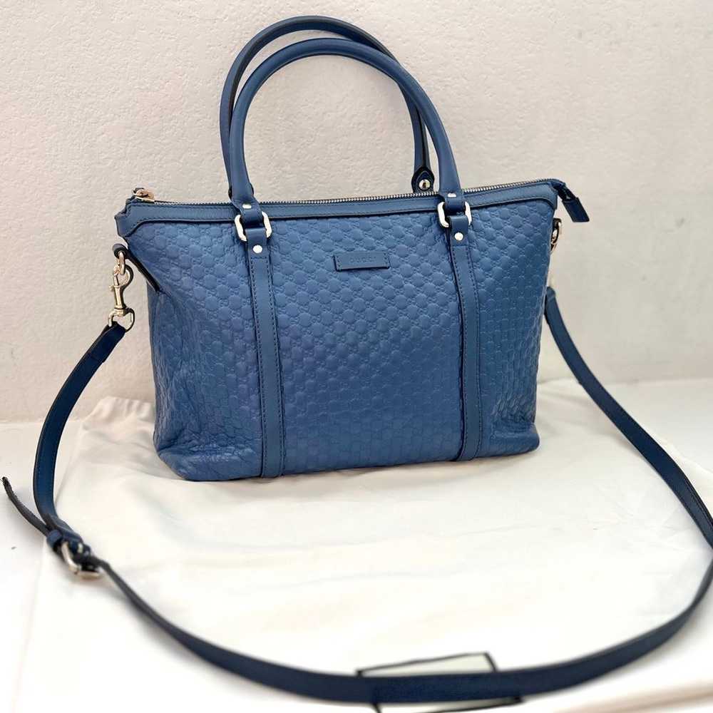 Auth Gucci Blue Microguccissima Abbey Satchel & C… - image 8