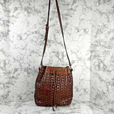 Vintage Dillards Brown Leather Woven Drawstring B… - image 1