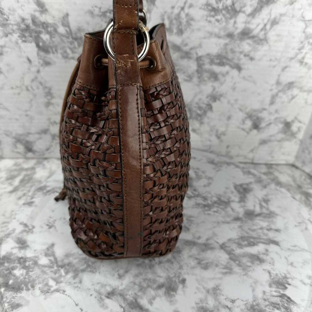 Vintage Dillards Brown Leather Woven Drawstring B… - image 4