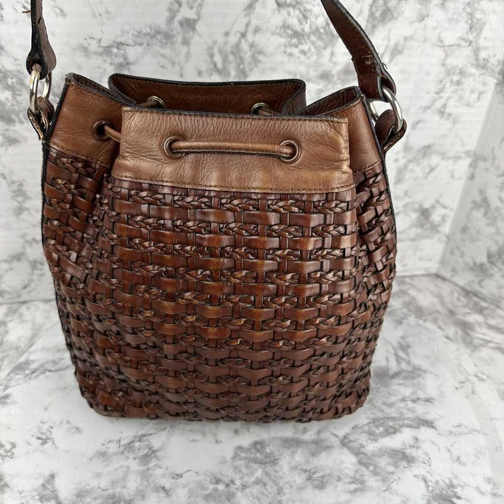 Vintage Dillards Brown Leather Woven Drawstring B… - image 5