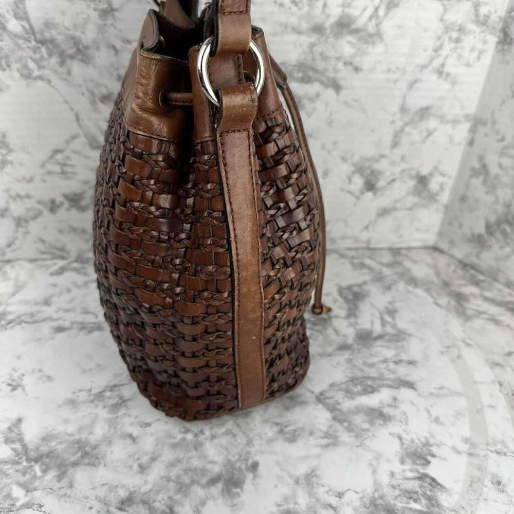 Vintage Dillards Brown Leather Woven Drawstring B… - image 6